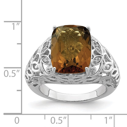 Sterling Silver Rhodium Whiskey Quartz & Diamond Ring (Size 7 Only)
