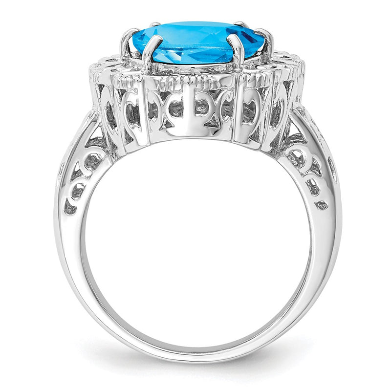 Sterling Silver Rhodium Oval Blue Topaz Ring (Size 7 Only)