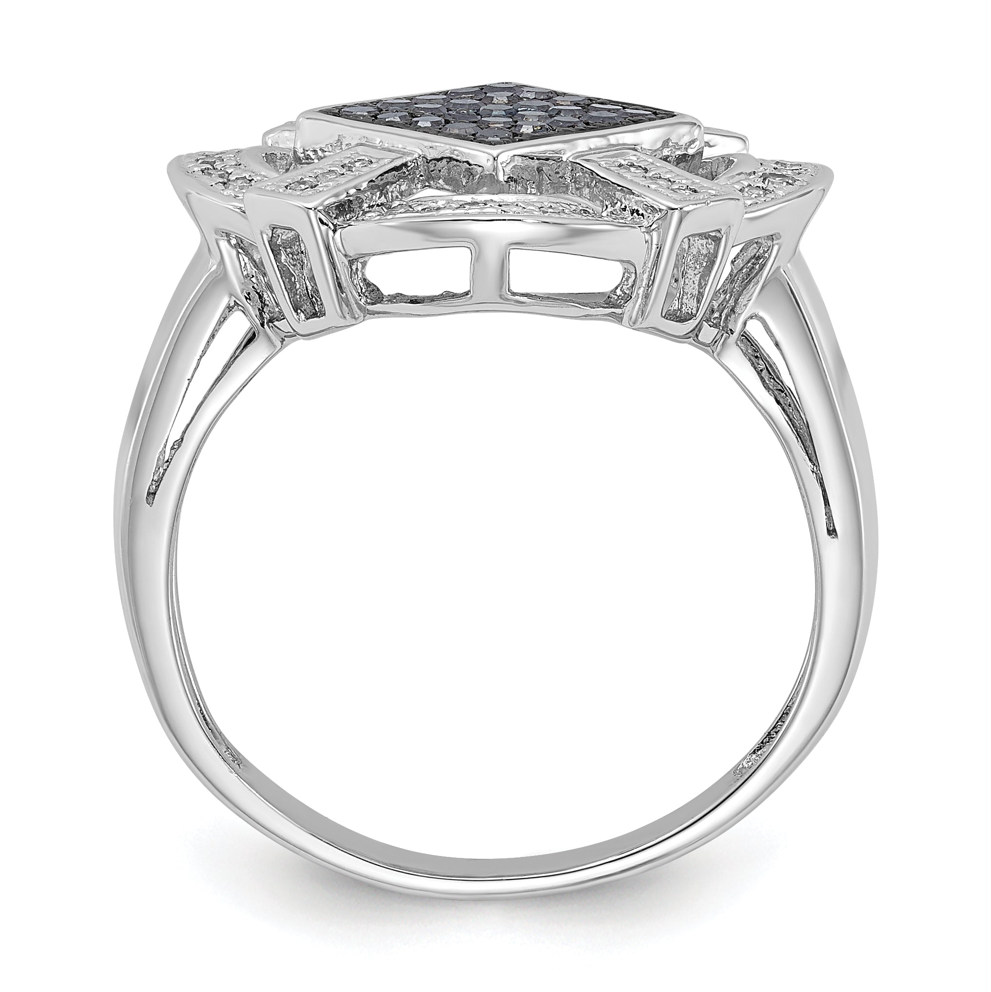 Sterling Silver Polished Black & White Diamond Ring (Size 6 Only)