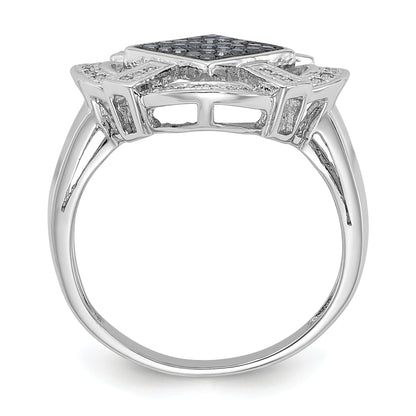 Sterling Silver Polished Black & White Diamond Ring (Size 6 Only)