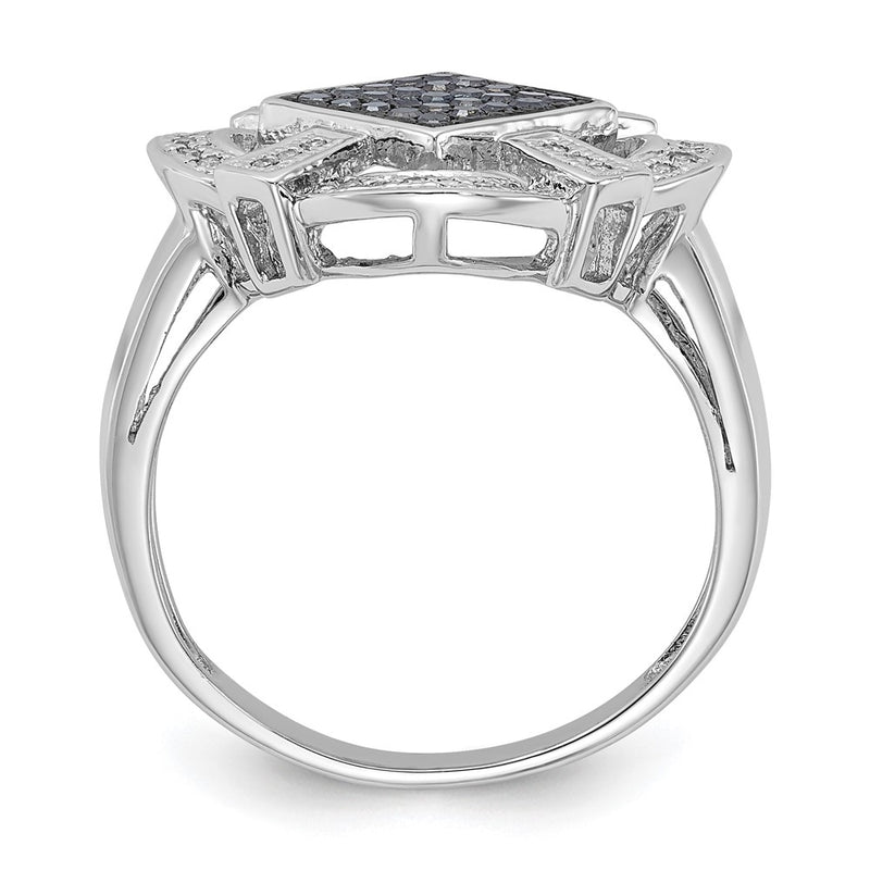 Sterling Silver Polished Black & White Diamond Ring (Size 6 Only)