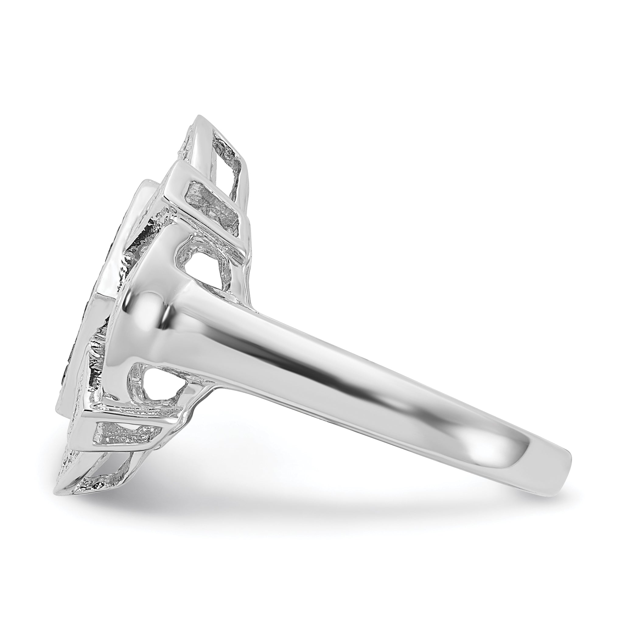 Sterling Silver Polished Black & White Diamond Ring (Size 6 Only)