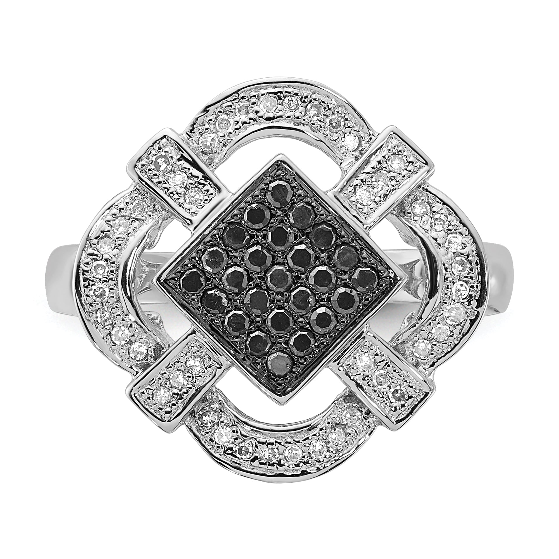 Sterling Silver Polished Black & White Diamond Ring (Size 6 Only)