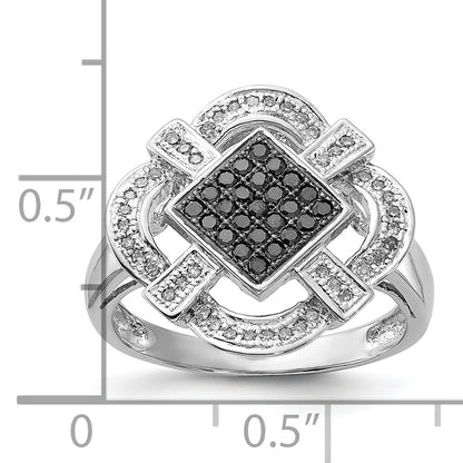 Sterling Silver Polished Black & White Diamond Ring (Size 6 Only)