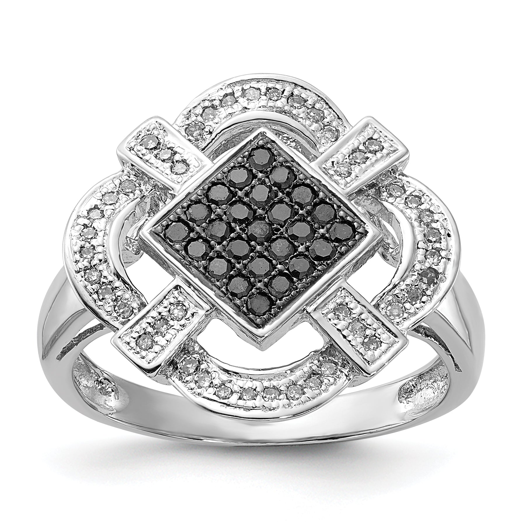 Sterling Silver Polished Black & White Diamond Ring (Size 6 Only)