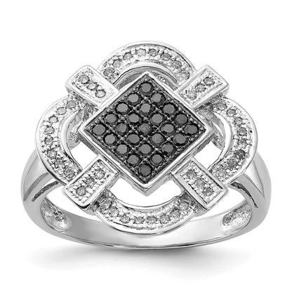 Sterling Silver Polished Black & White Diamond Ring (Size 6 Only)