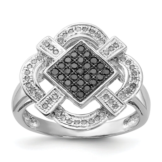Sterling Silver Polished Black & White Diamond Ring (Size 6 Only)