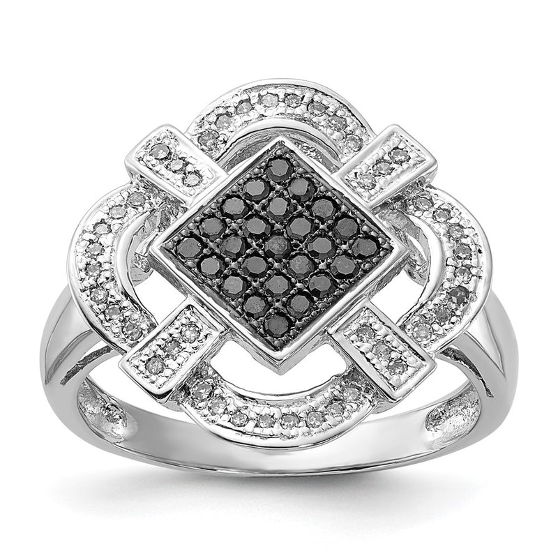 Sterling Silver Polished Black & White Diamond Ring (Size 6 Only)