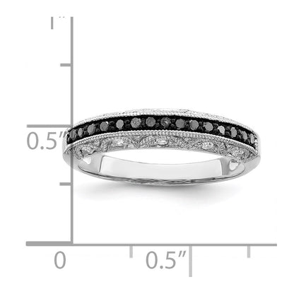 Sterling Silver White Night Rhodium Plated Black And Diamond Band