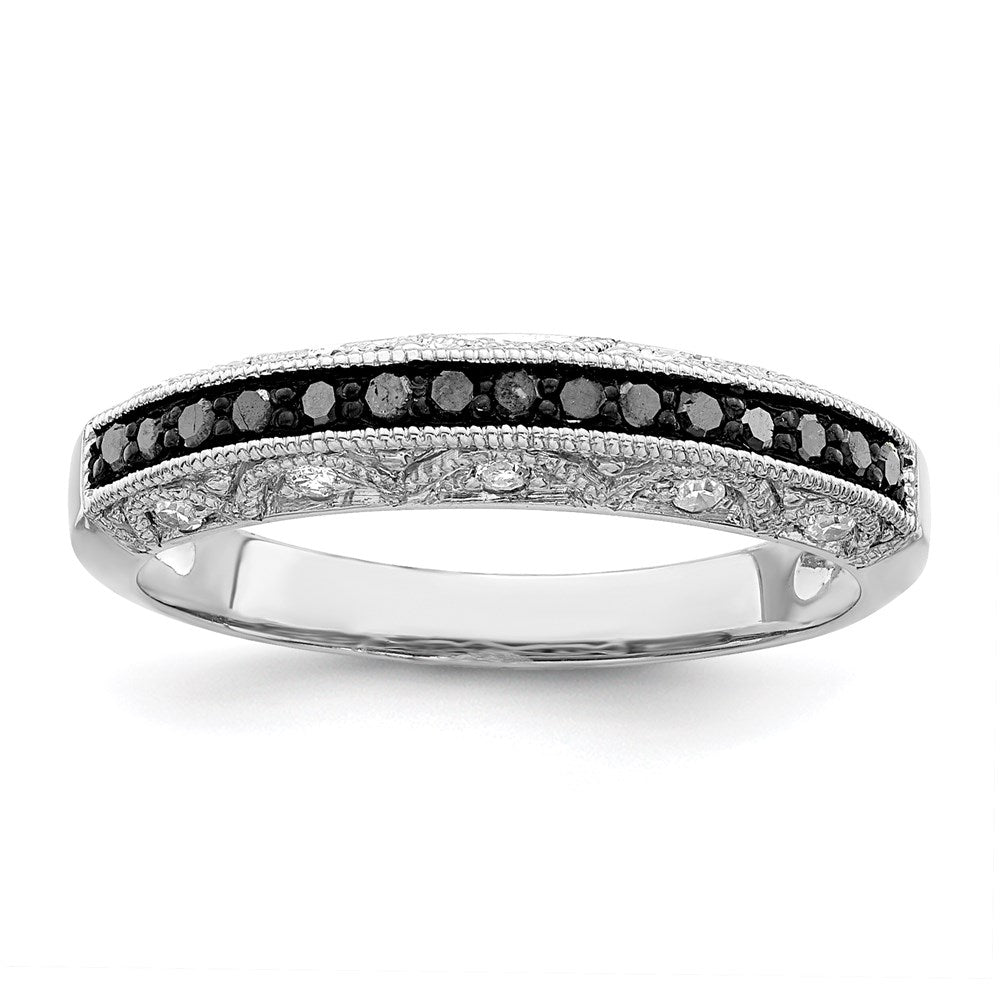 Sterling Silver White Night Rhodium Plated Black And Diamond Band