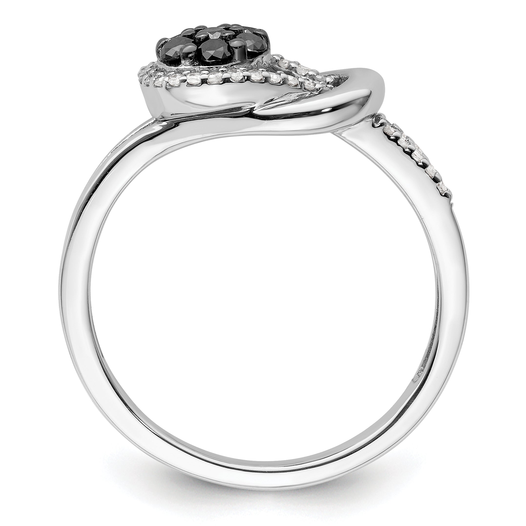 Sterling Silver White Night Rhodium Plated Black And Diamond Love Knot Ring (Size 8 Only)