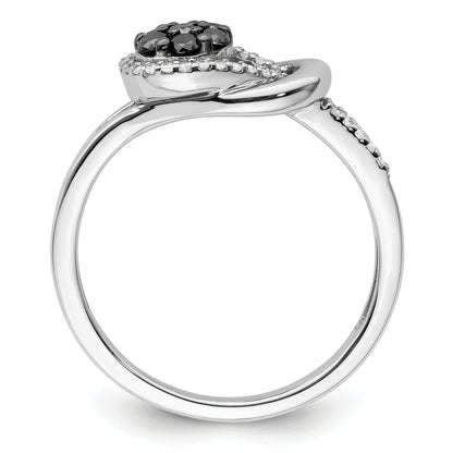 Sterling Silver White Night Rhodium Plated Black And Diamond Love Knot Ring (Size 8 Only)