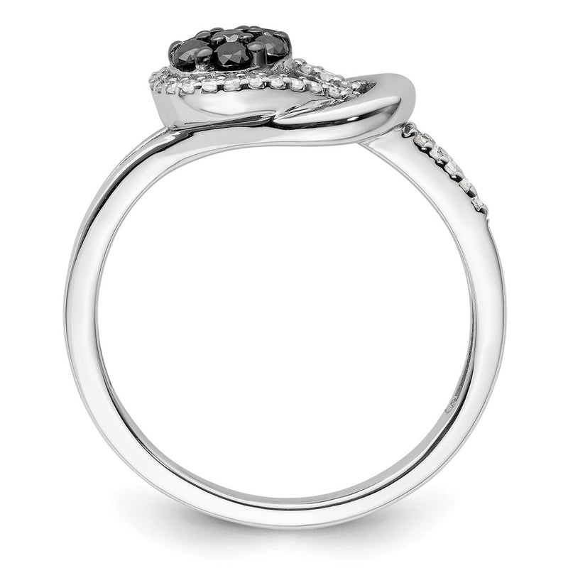 Sterling Silver White Night Rhodium Plated Black And Diamond Love Knot Ring (Size 8 Only)