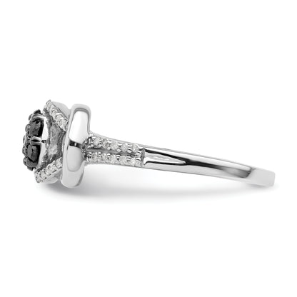 Sterling Silver White Night Rhodium Plated Black And Diamond Love Knot Ring (Size 8 Only)