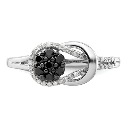 Sterling Silver White Night Rhodium Plated Black And Diamond Love Knot Ring (Size 8 Only)