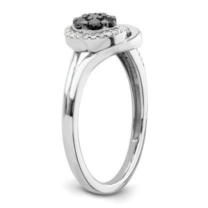 Sterling Silver White Night Rhodium Plated Black And Diamond Love Knot Ring (Size 8 Only)