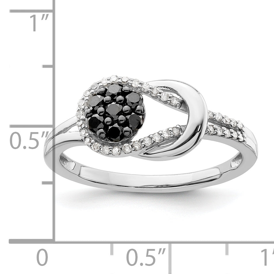 Sterling Silver White Night Rhodium Plated Black And Diamond Love Knot Ring (Size 8 Only)