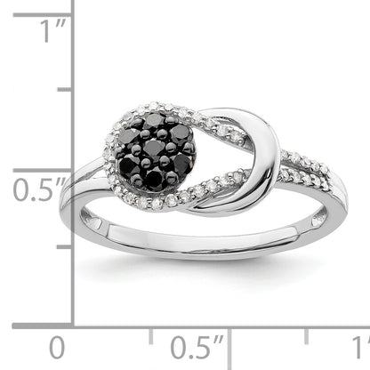 Sterling Silver White Night Rhodium Plated Black And Diamond Love Knot Ring (Size 8 Only)