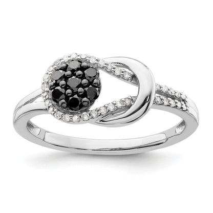 Sterling Silver White Night Rhodium Plated Black And Diamond Love Knot Ring (Size 8 Only)