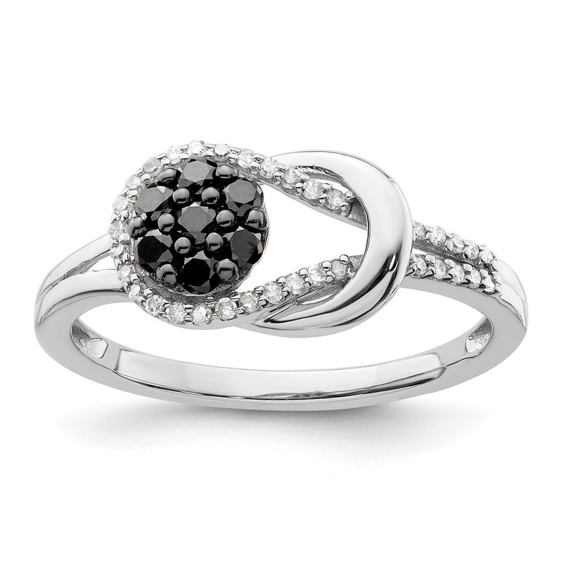 Sterling Silver White Night Rhodium Plated Black And Diamond Love Knot Ring (Size 8 Only)