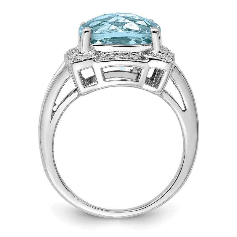 Sterling Silver Rhodium Checker Cut Sky Blue Topaz & Diamond Ring (Size 5 Only)