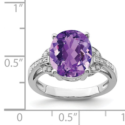 Sterling Silver Rhodium Plated Amethyst & Diamond Ring