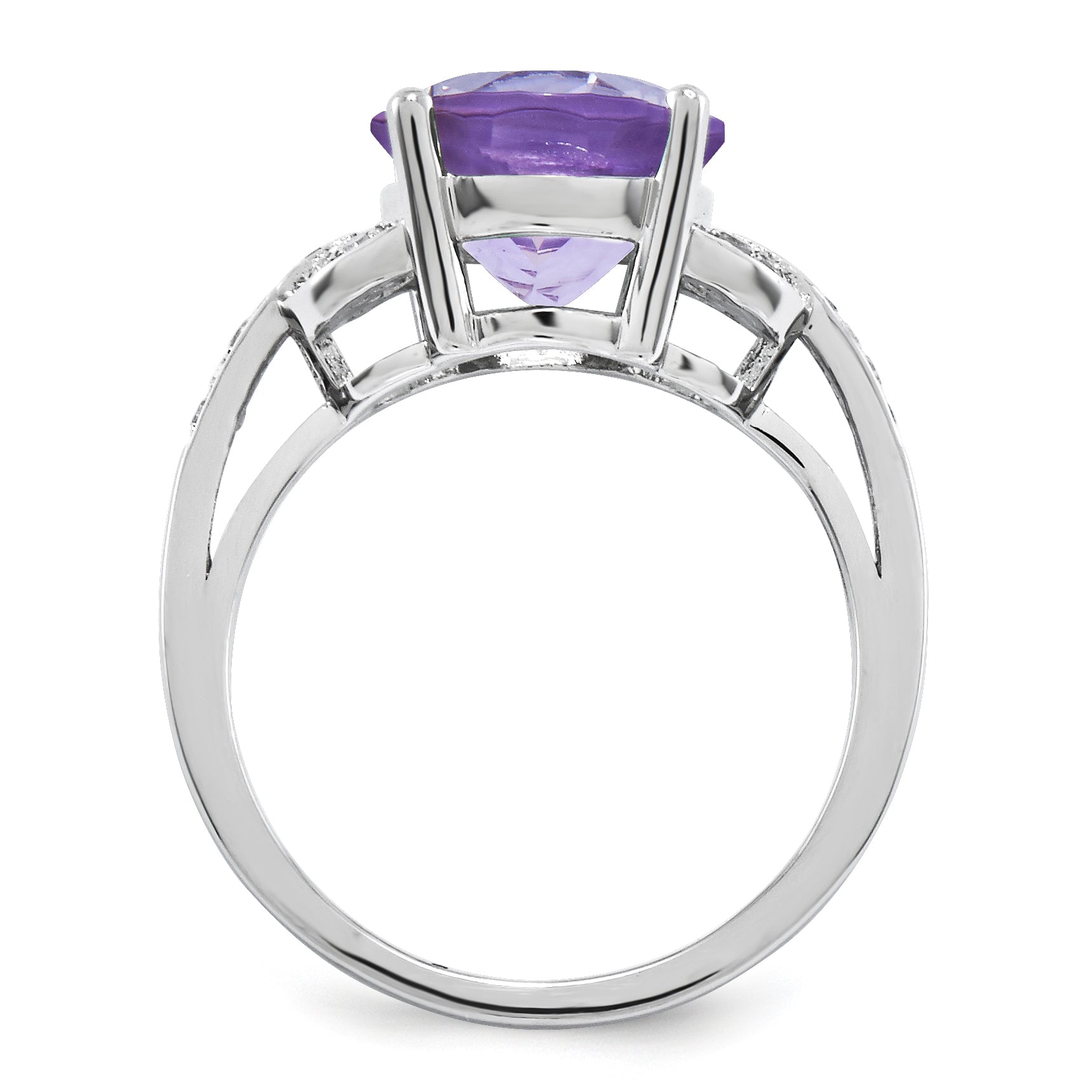 Sterling Silver Rhodium Plated Pink Quartz & Diamond Ring