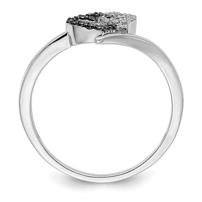 Sterling Silver White Night Rhodium Plated Black And Diamond Double Heart Ring