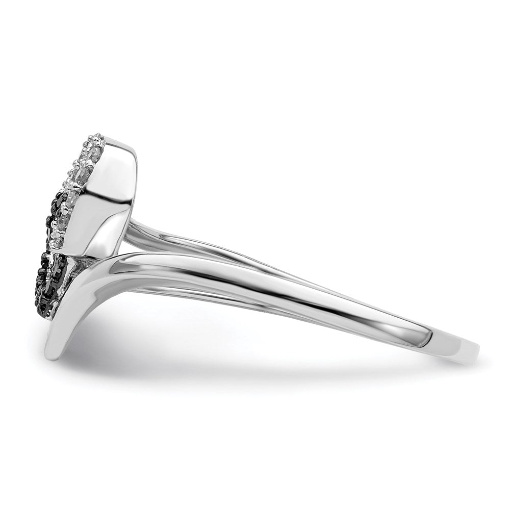 Sterling Silver White Night Rhodium Plated Black And Diamond Double Heart Ring