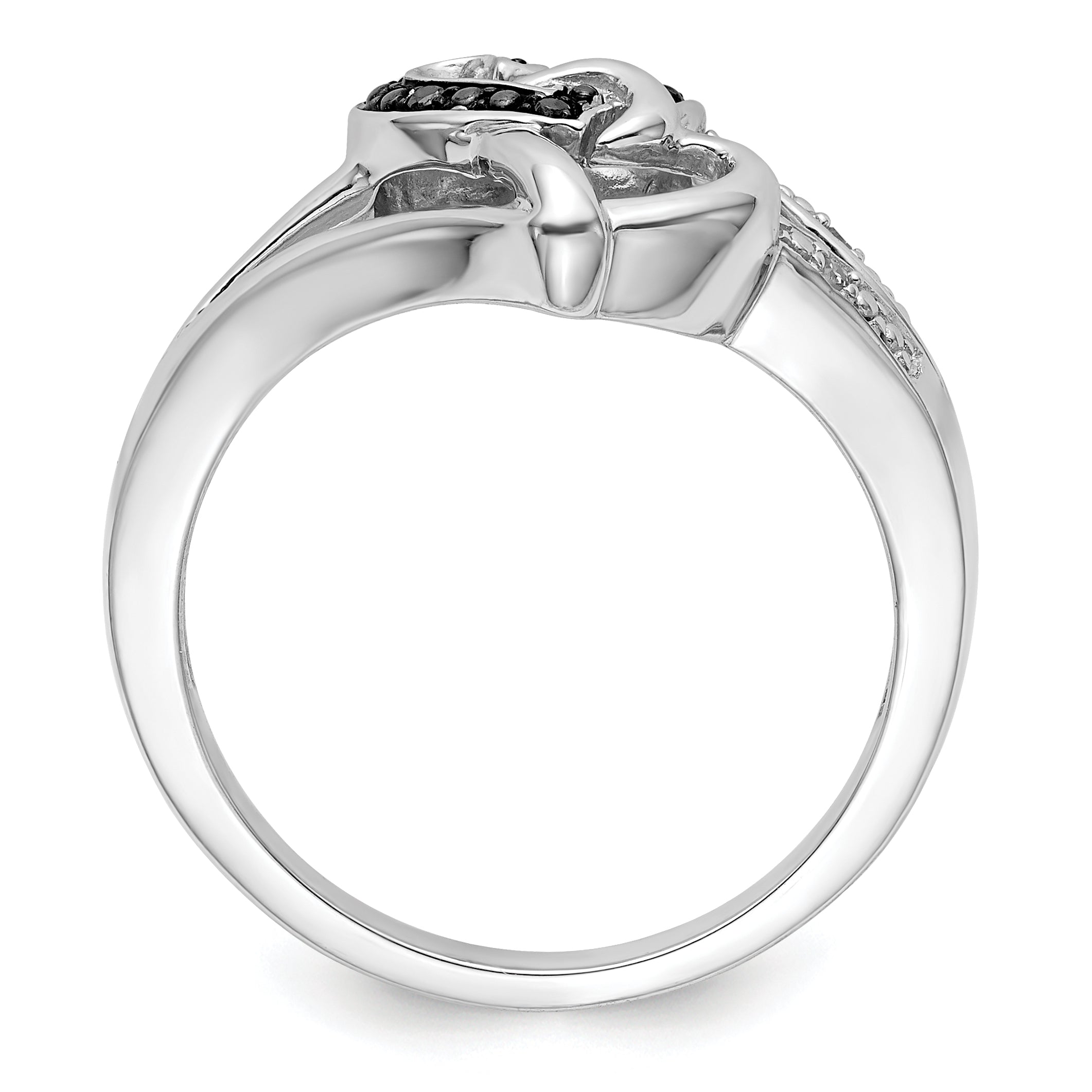Sterling Silver White Night Rhodium Plated Black And Diamond Heart Ring