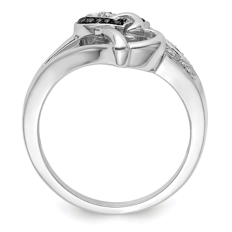 Sterling Silver White Night Rhodium Plated Black And Diamond Heart Ring