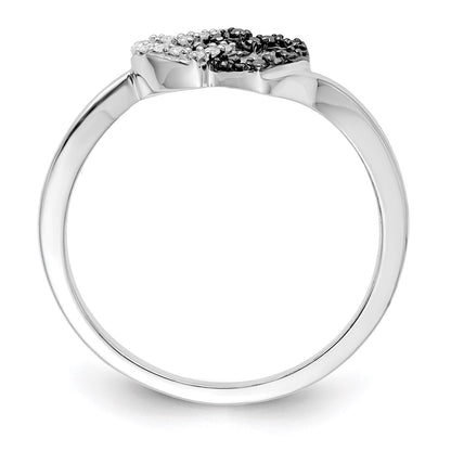 Sterling Silver White Night Rhodium Plated Black And Diamond Double Heart Ring