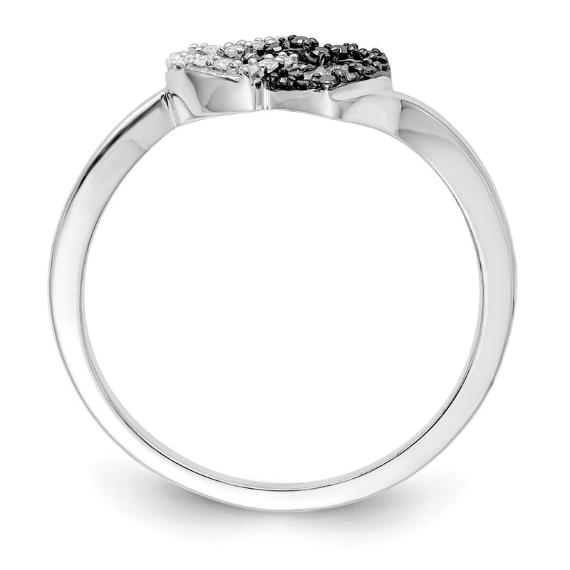 Sterling Silver White Night Rhodium Plated Black And Diamond Double Heart Ring
