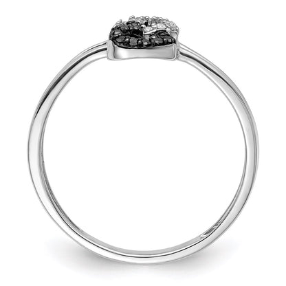 Sterling Silver White Night Rhodium Plated Black And Diamond Double Heart Ring