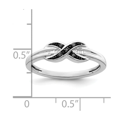 Sterling Silver White Night Rhodium Plated Black And Diamond Ring