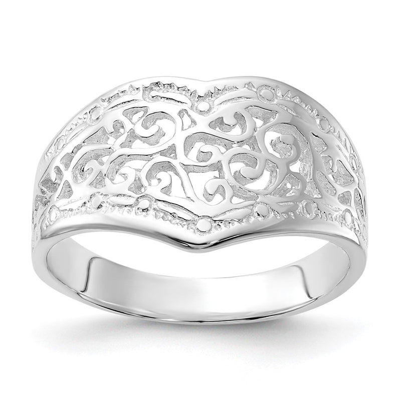 Sterling Silver Polished Heart Swirl Design Ring (Size 7 Only)