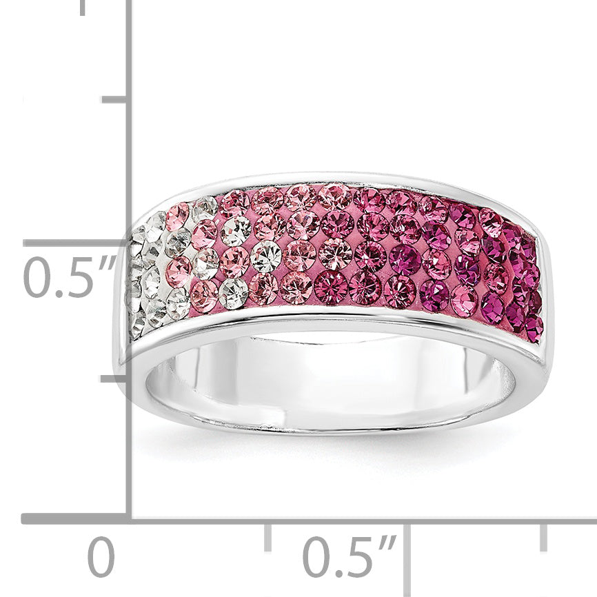 Sterling Silver Stellux Crystal Pink & White Ombre Band Ring (Size 7 Only)