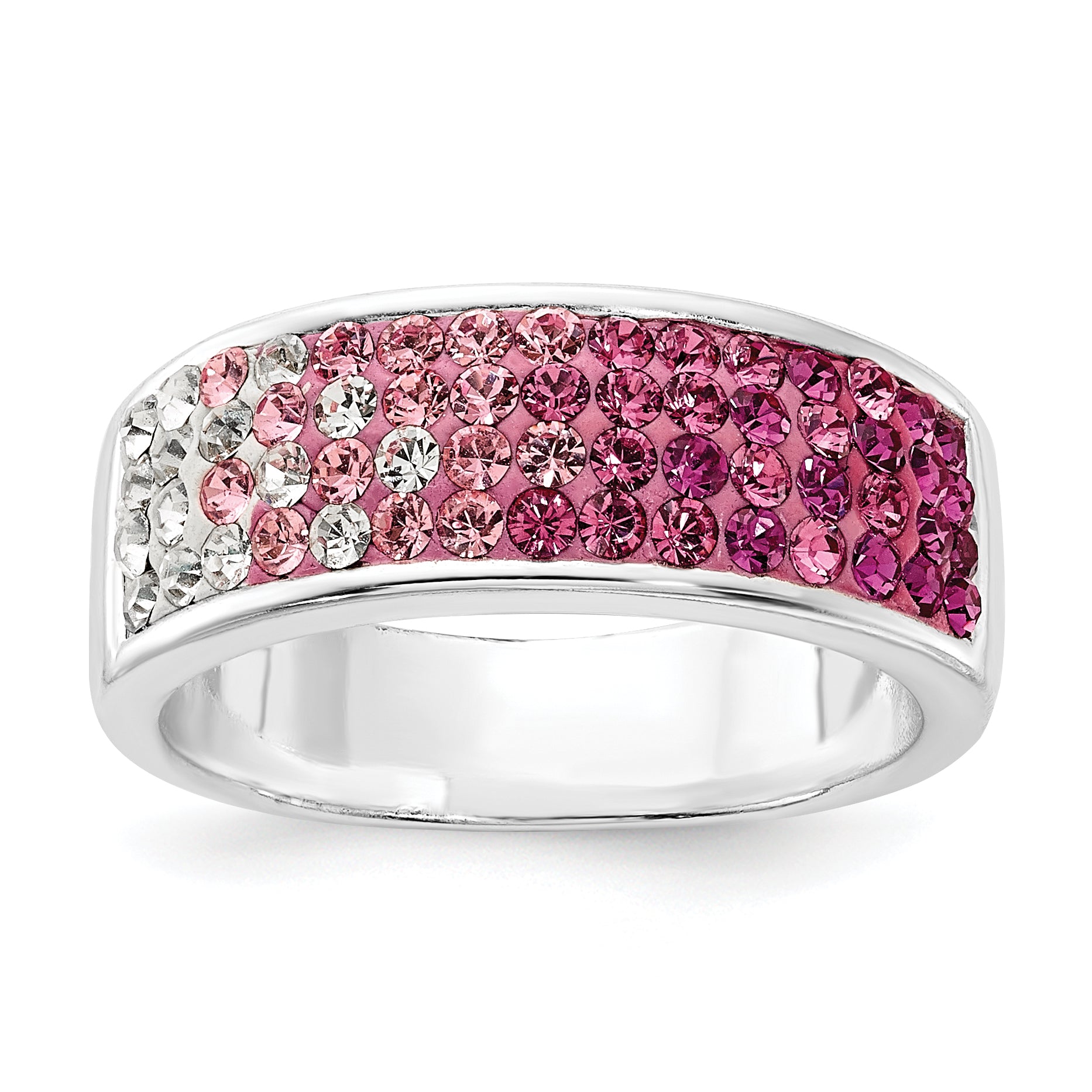 Sterling Silver Stellux Crystal Pink & White Ombre Band Ring (Size 7 Only)