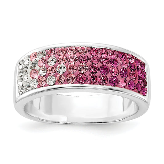Sterling Silver Stellux Crystal Pink & White Ombre Band Ring (Size 7 Only)