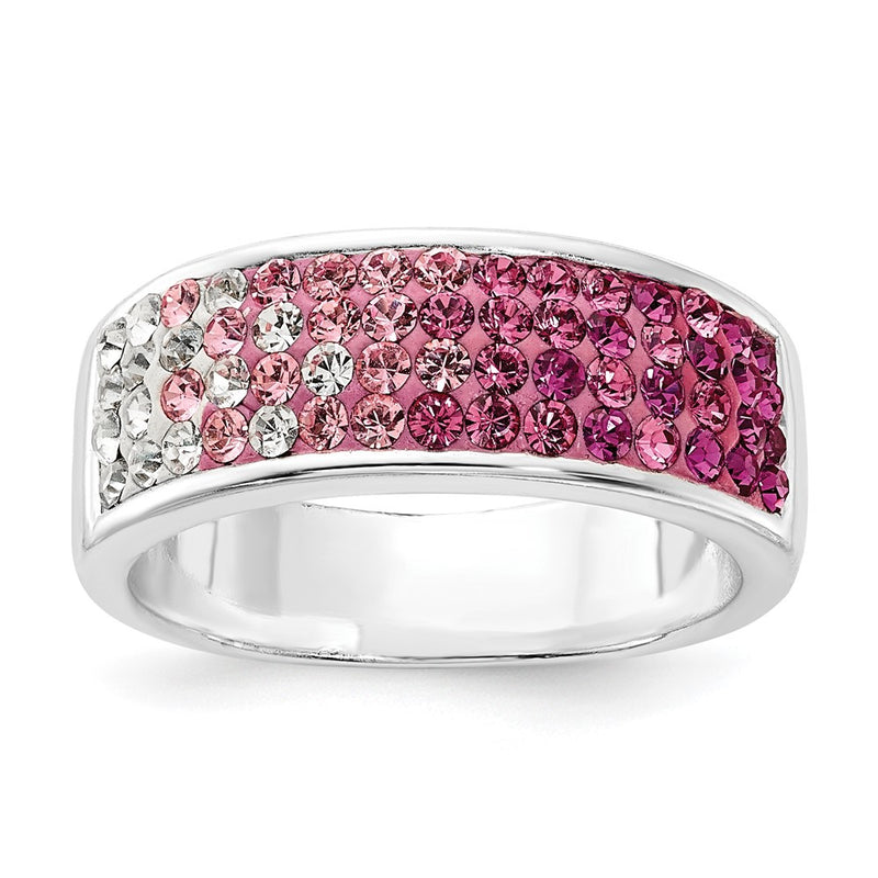 Sterling Silver Stellux Crystal Pink & White Ombre Band Ring (Size 7 Only)