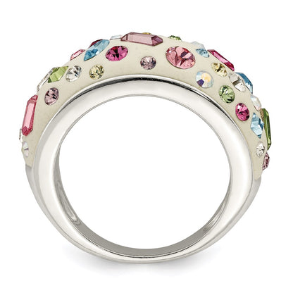 Sterling Silver Stellux Crystal Multi Color White Ring