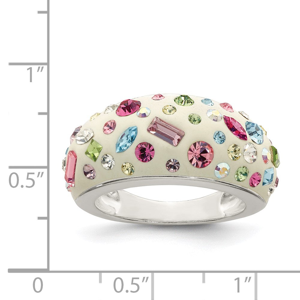 Sterling Silver Stellux Crystal Multi Color White Ring