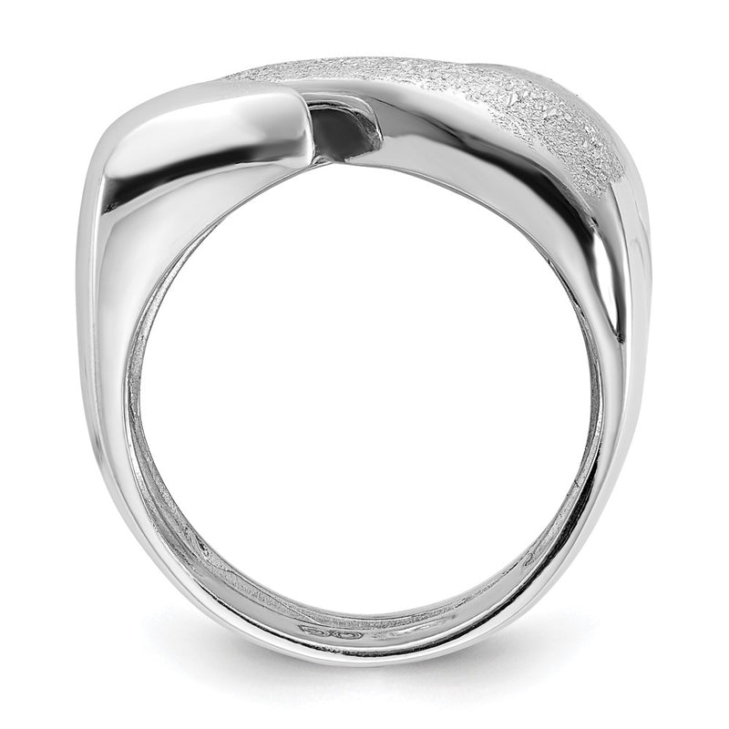Sterling Silver Rhodium Plated Polished And Textured Swirl Ring (Size 6 Only)