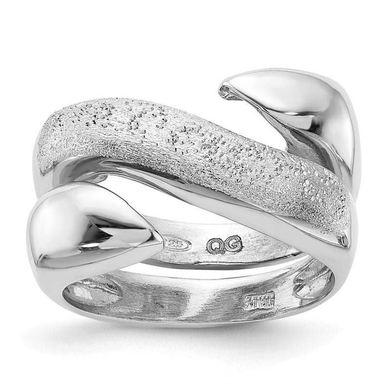 Sterling Silver Rhodium Plated Polished And Textured Swirl Ring (Size 6 Only)