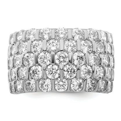 Sterling Silver Rhodium Plated Cz Wide Band Ring