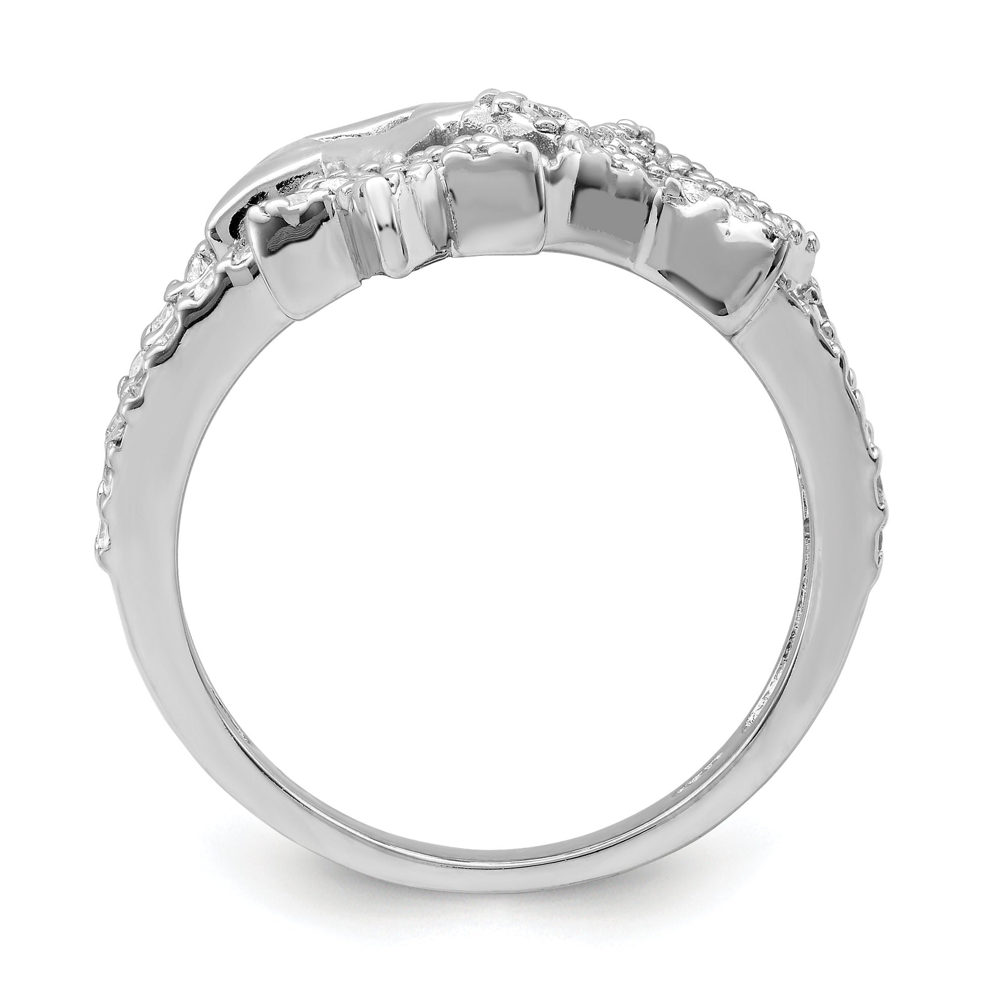 Sterling Silver Rhodium Plated Cz Triple Star Ring
