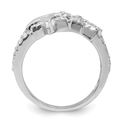 Sterling Silver Rhodium Plated Cz Triple Star Ring