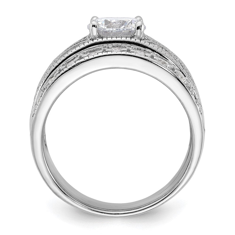 Sterling Silver Rhodium Plated Round Cz Center Wedding Ring Set (Size 6 Only)