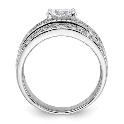 Sterling Silver Rhodium Plated Round Cz Center Wedding Ring Set (Size 6 Only)