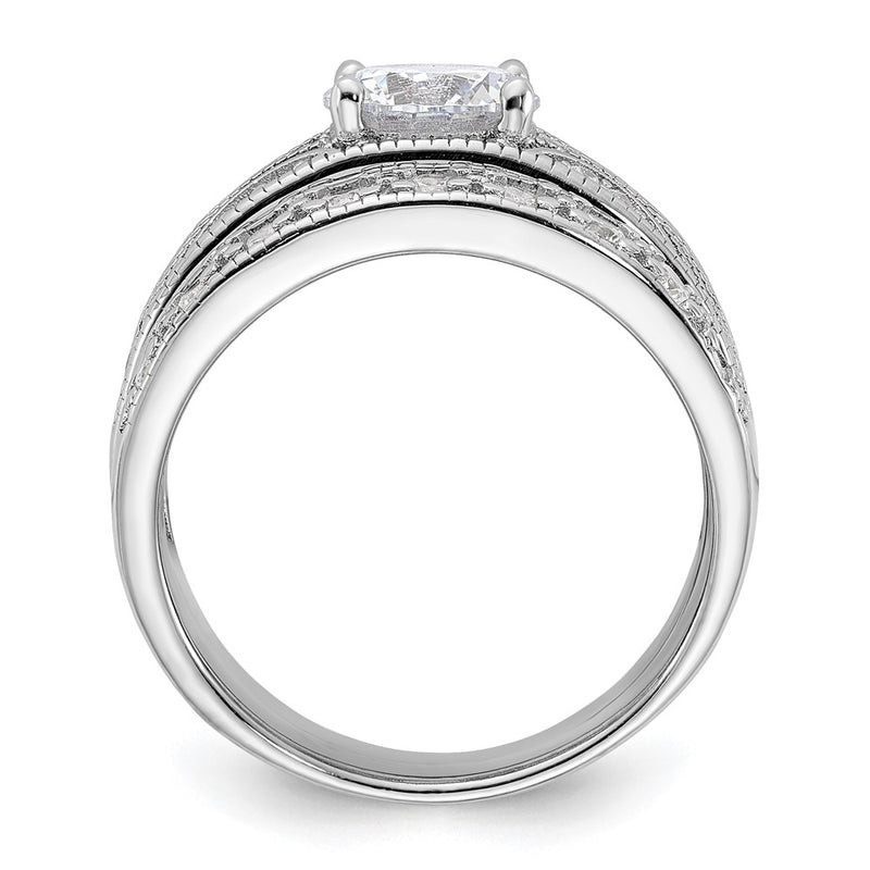 Sterling Silver Rhodium Plated Round Cz Center Wedding Ring Set (Size 6 Only)
